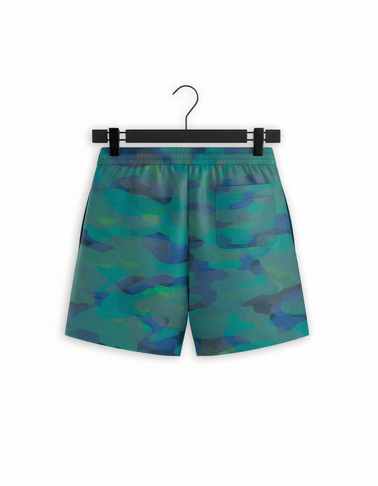 Aqua Blue ‘Camo’ Silk Shorts