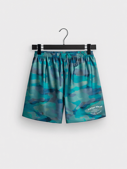 Aqua Blue ‘Camo’ Silk Shorts